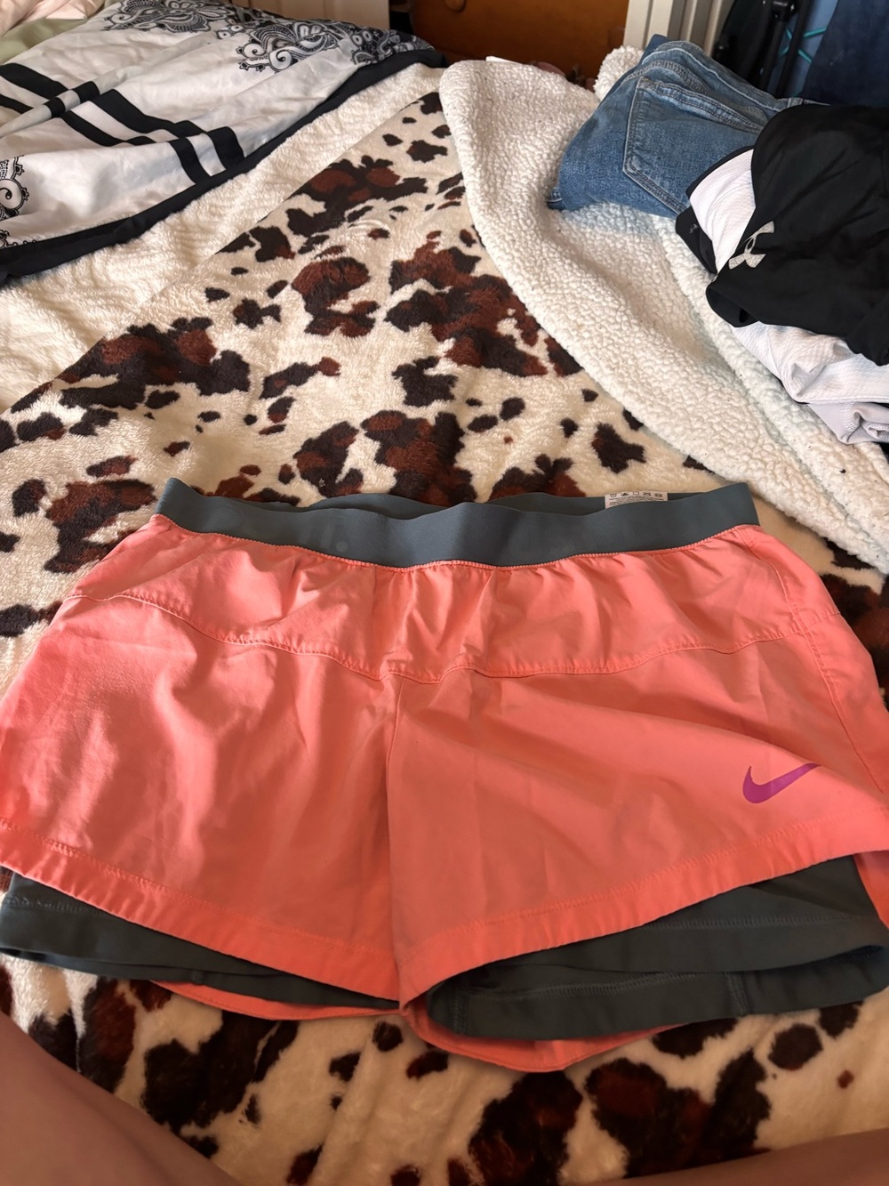 Nike Coral Pink and Gray Women's Layered Running Shorts